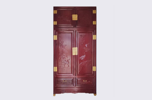 四会高端中式家居装修深红色纯实木衣柜