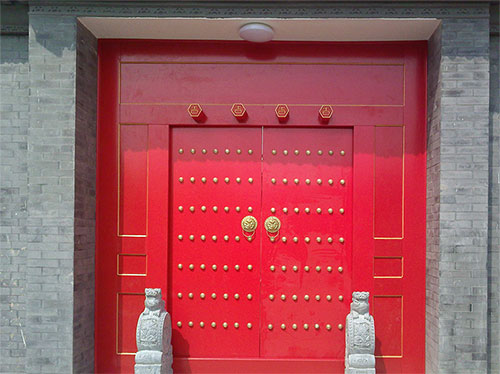四会中国传统四合院系列朱红色中式木制大门木作
